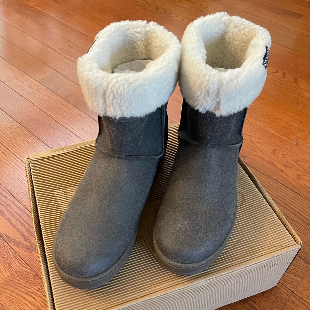 Suede boots - Vegetarian Shoes Snugge Boot, grey fake suede warm boots